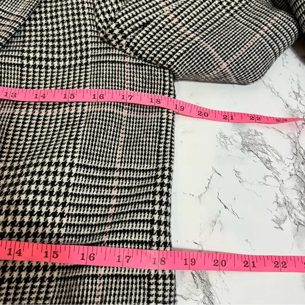 J. Crew Boyfriend Blazer Jacket Glen Plaid black white pink Sz 6